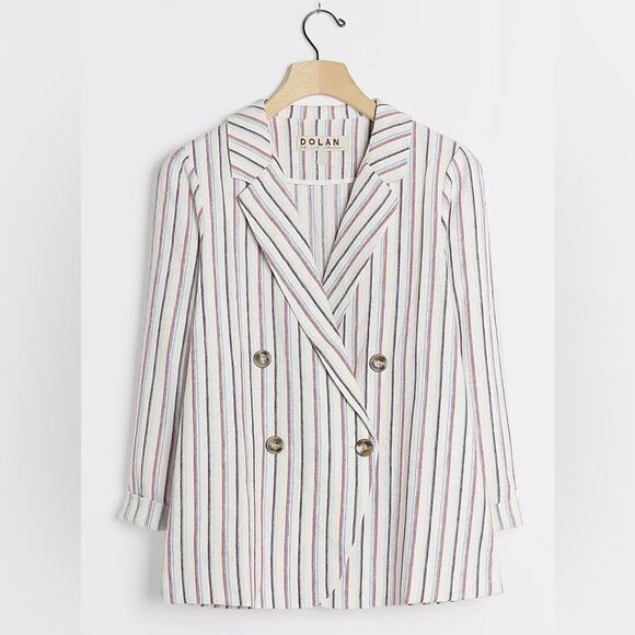 Anthropologie x DOLAN Anna Striped Double Breasted Linen Cotton Blazer NWT Sz S - Picture 1 of 11